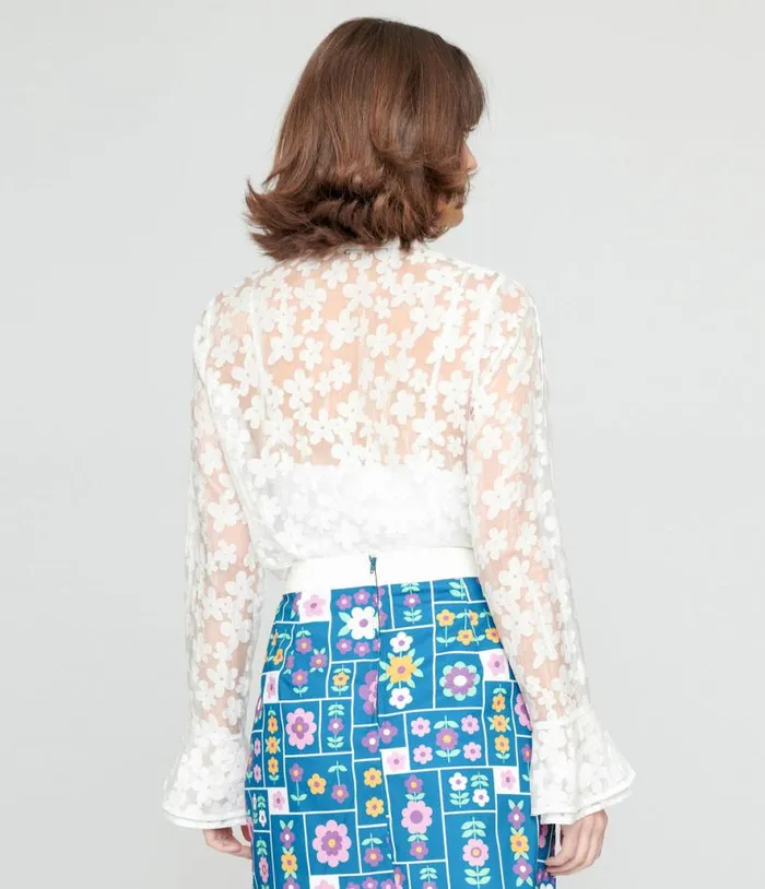Smak Parlour 1960s White Daisy Ruffle Blouse Clothing Unique Vintage Blouses