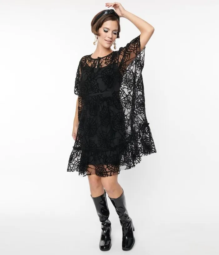 Smak Parlour 1970s Black Spiderweb Mesh Mini Caftan DressesHalloweenPlus Unique Vintage Dresses Smak Parlour 1970s Black Spiderweb Mesh Mini Caftan DressesHalloweenPlus Unique Vintage Dresses