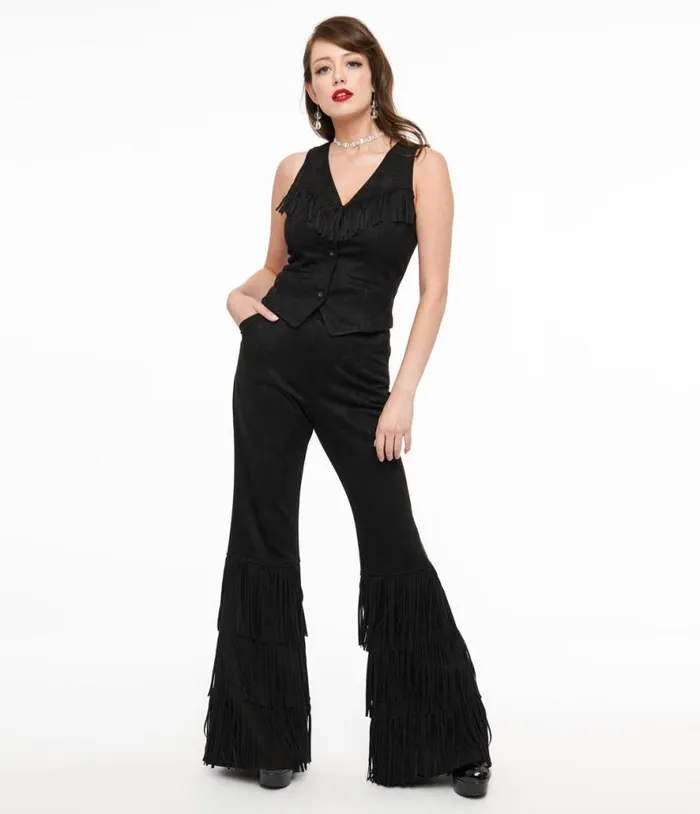 Smak Parlour 1970s Black Suede Tassel Flare Pants Clothing Unique Vintage Pants Smak Parlour 1970s Black Suede Tassel Flare Pants Clothing Unique Vintage Pants