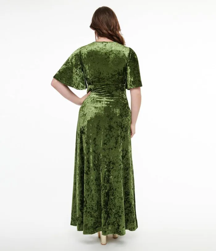 Smak Parlour 1970s Mossy Green Velvet Cutout Maxi Dress Dresses Unique Vintage Maxi