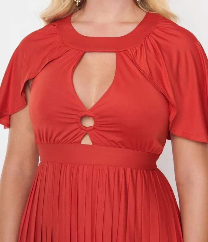 Smak Parlour 1970s Rust Red Pleated Cape Maxi Dress Dresses Unique Vintage Maxi