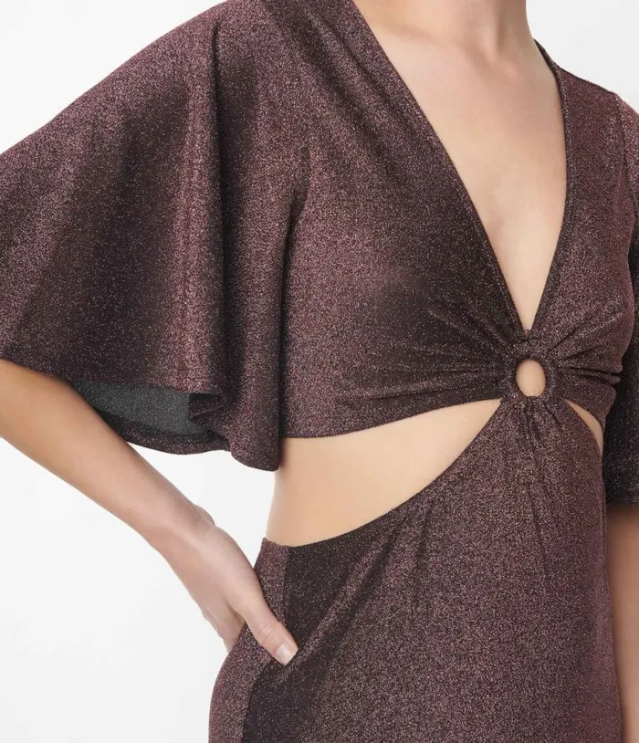 Smak Parlour 1970s Shimmering Rose Pink and Black Knit Maxi Dress Dresses Unique Vintage Maxi