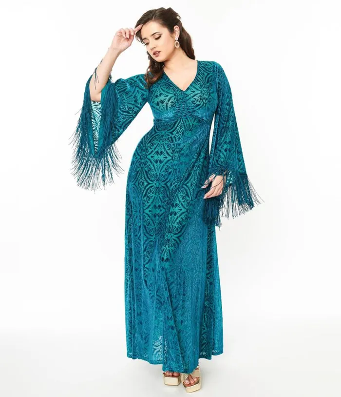 Smak Parlour 1970s Teal Floral Fringe Sleeve Maxi Dress Dresses Unique Vintage Maxi Smak Parlour 1970s Teal Floral Fringe Sleeve Maxi Dress Dresses Unique Vintage Maxi