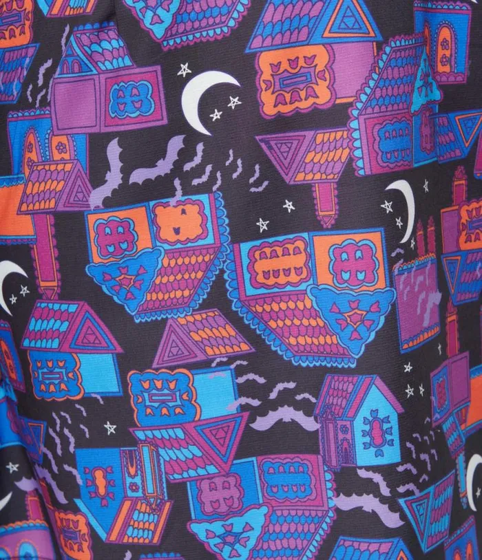 Smak Parlour Black and Purple Haunted House Mini Dress DressesHalloween Unique Vintage Pocket Dresses