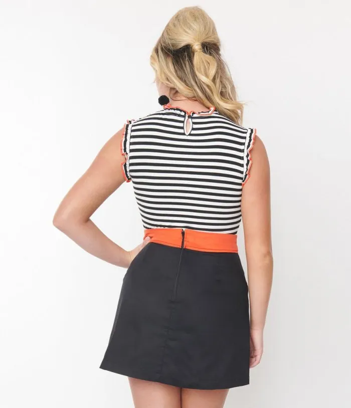 Smak Parlour Black and White Stripe Ruffle Tank Top Halloween Unique Vintage Tops