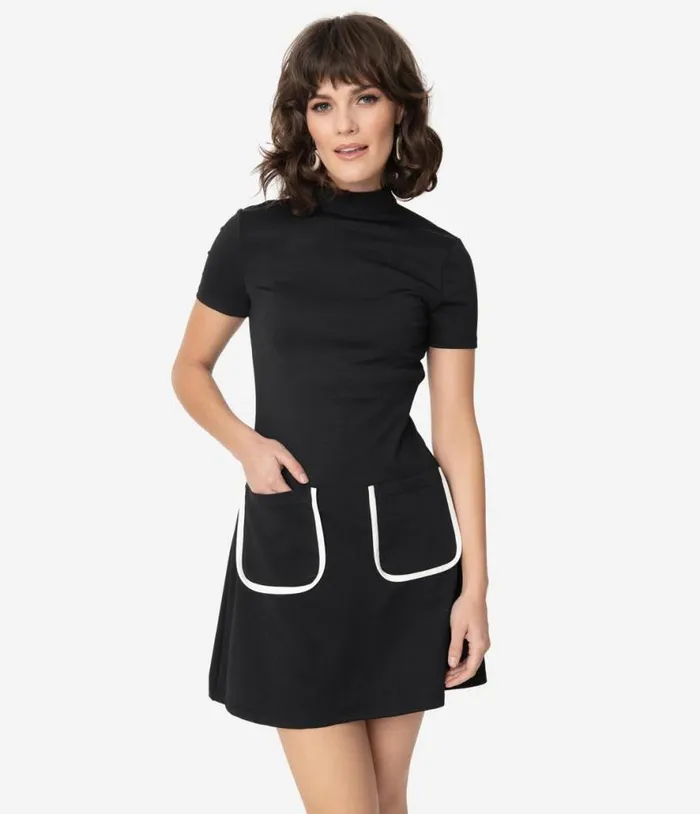 Smak Parlour Black Mock Turtleneck Wave Maker Mini Dress Dresses Unique Vintage Pocket Dresses