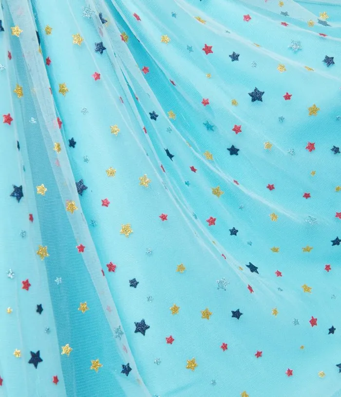 Smak Parlour Blue and Multi Star Puff Sleeve Babydoll Dress DressesPlus Unique Vintage Babydoll