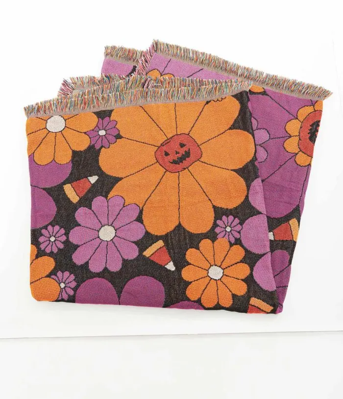 Smak Parlour Groovy Pumpkin Floral Fringe Blanket Halloween Unique Vintage Accessories Smak Parlour Groovy Pumpkin Floral Fringe Blanket Halloween Unique Vintage Accessories