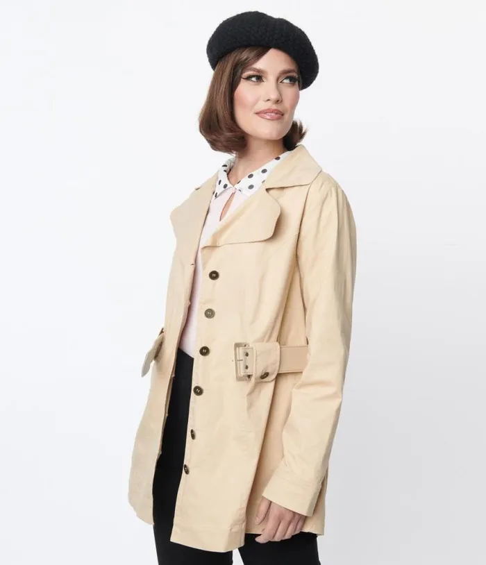 Smak Parlour Khaki Belted Trench Coat Clothing Unique Vintage Coats and Jackets