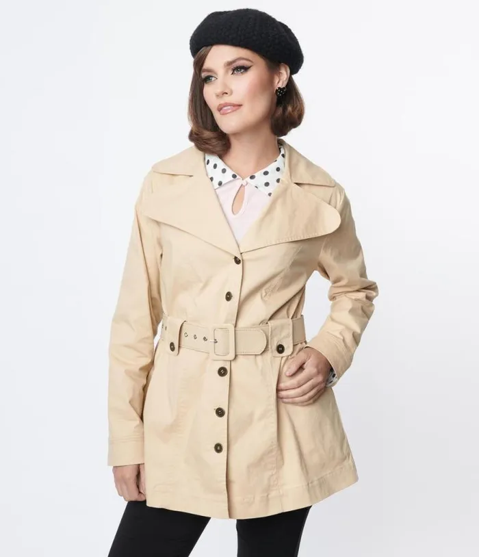 Smak Parlour Khaki Belted Trench Coat Clothing Unique Vintage Coats and Jackets