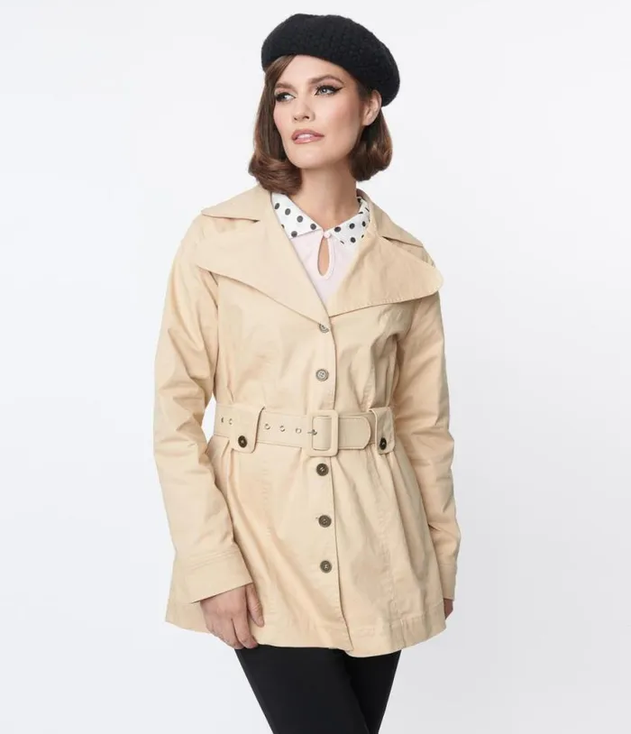 Smak Parlour Khaki Belted Trench Coat Clothing Unique Vintage Coats and Jackets