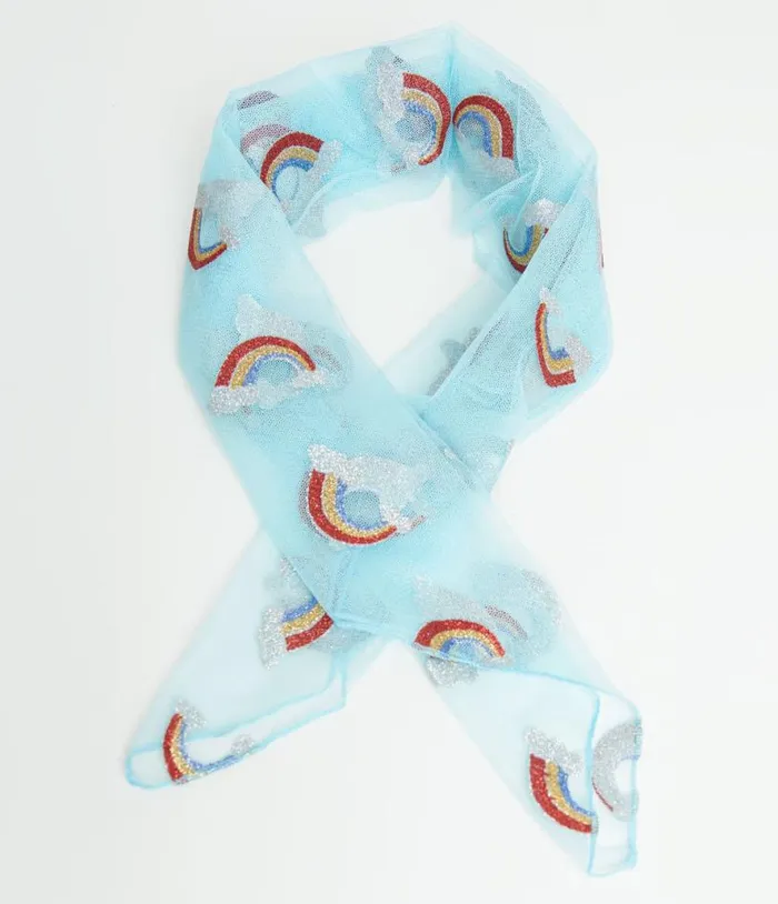 Smak Parlour Light Blue Glitter Rainbow Hair Scarf Accessories Unique Vintage Gloves and Scarves