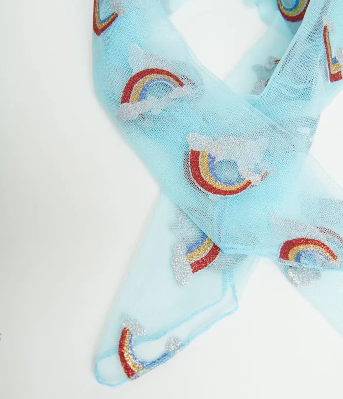 Smak Parlour Light Blue Glitter Rainbow Hair Scarf Accessories Unique Vintage Gloves and Scarves