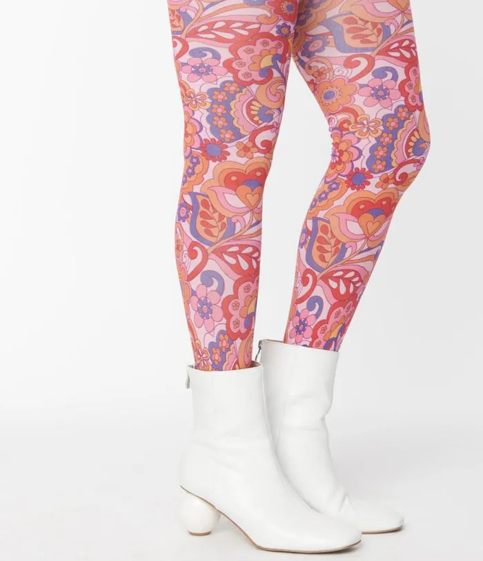 Smak Parlour Pink Mod Floral Tights Accessories Unique Vintage Stockings and Tights Smak Parlour Pink Mod Floral Tights Accessories Unique Vintage Stockings and Tights