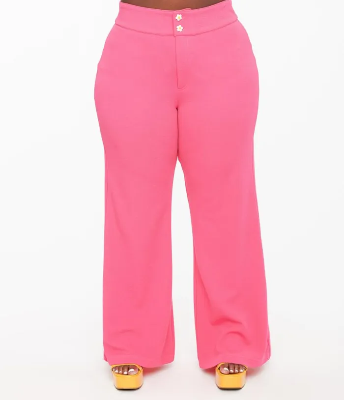 Smak Parlour Plus Size 1960s Hot Pink High Waist Flare Pants ClothingPlus Unique Vintage Pants