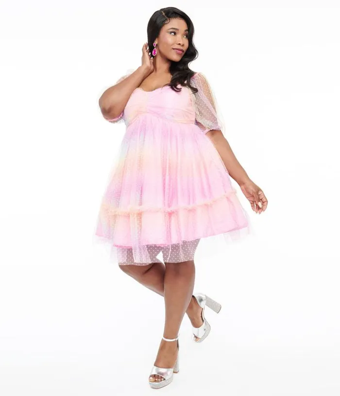 Smak Parlour Plus Size 1960s Pink Rainbow Polka Dot Babydoll Dress DressesPlus Unique Vintage Babydoll Smak Parlour Plus Size 1960s Pink Rainbow Polka Dot Babydoll Dress DressesPlus Unique Vintage Babydoll