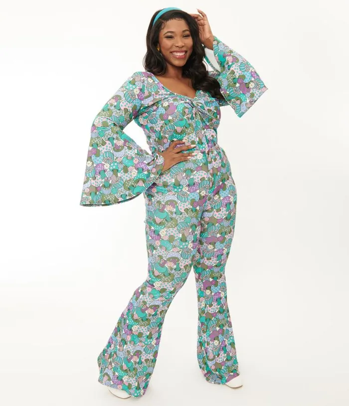 Smak Parlour Plus Size 1970s Teal Groovy Mushrooms Find Your Flare Pants ClothingPlus Unique Vintage Pants Smak Parlour Plus Size 1970s Teal Groovy Mushrooms Find Your Flare Pants ClothingPlus Unique Vintage Pants