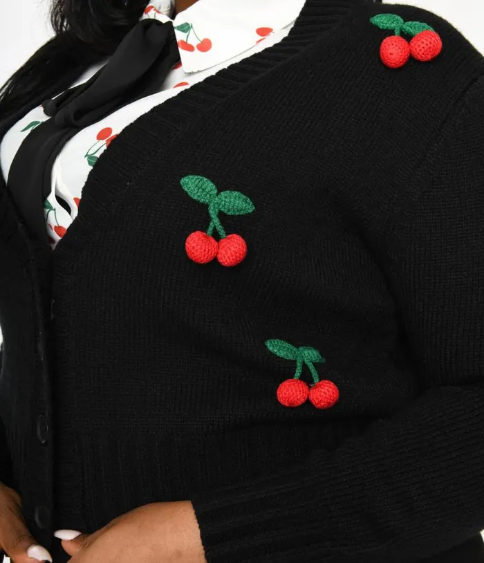 Smak Parlour Plus Size Black and Cherries Cardigan ClothingPlus Unique Vintage Sweaters and Cardigans