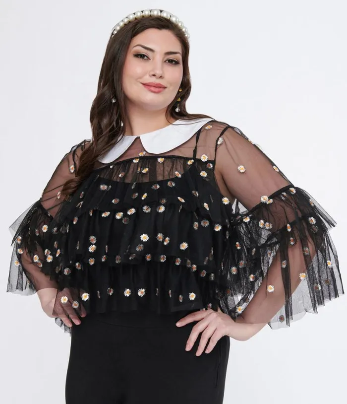 Smak Parlour Plus Size Black Daisy Mesh Ruffle Top ClothingPlus Unique Vintage Blouses Smak Parlour Plus Size Black Daisy Mesh Ruffle Top ClothingPlus Unique Vintage Blouses