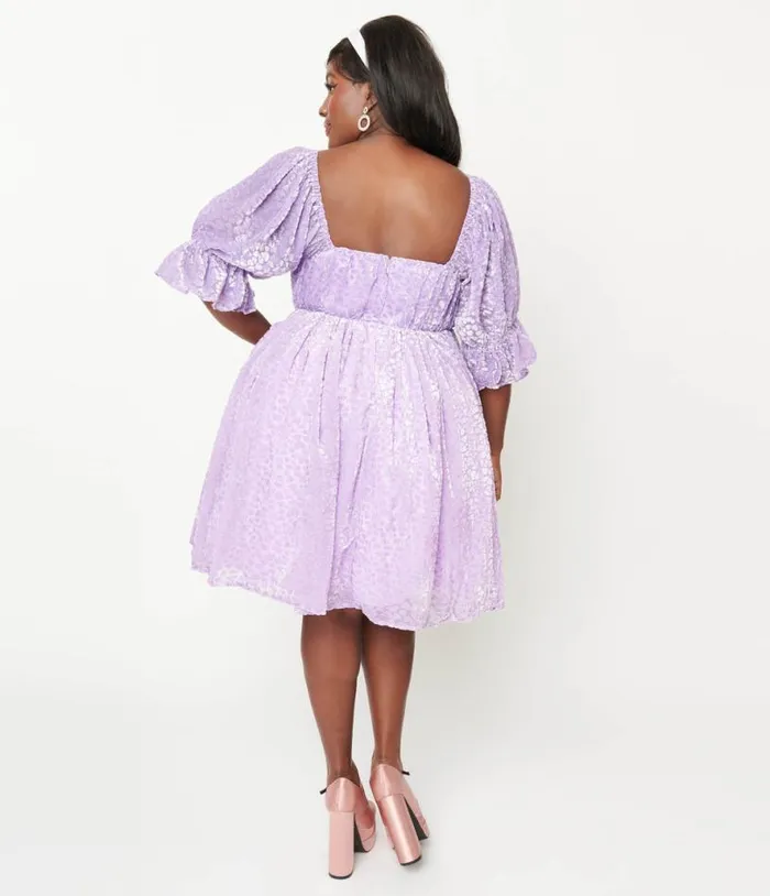 Smak Parlour Plus Size Lavender Heart Velvet Love Interest Babydoll Dress DressesPlus Unique Vintage Babydoll
