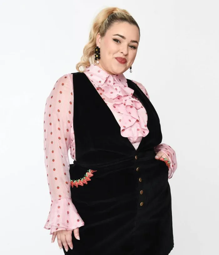 Smak Parlour Plus Size Pink and Strawberries Stripe Ruffle Blouse ClothingPlus Unique Vintage Blouses Smak Parlour Plus Size Pink and Strawberries Stripe Ruffle Blouse ClothingPlus Unique Vintage Blouses