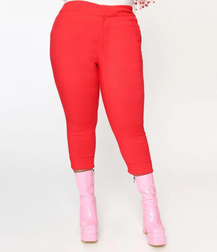 Smak Parlour Plus Size Red and Polka Dot Heart Pocket Smarty Pants Capri ClothingPlus Unique Vintage Pants
