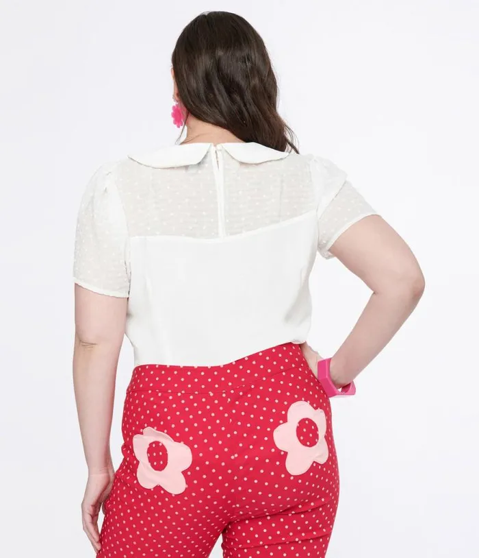 Smak Parlour Plus Size White and Pink Collared Bow Blouse ClothingPlus Unique Vintage Blouses