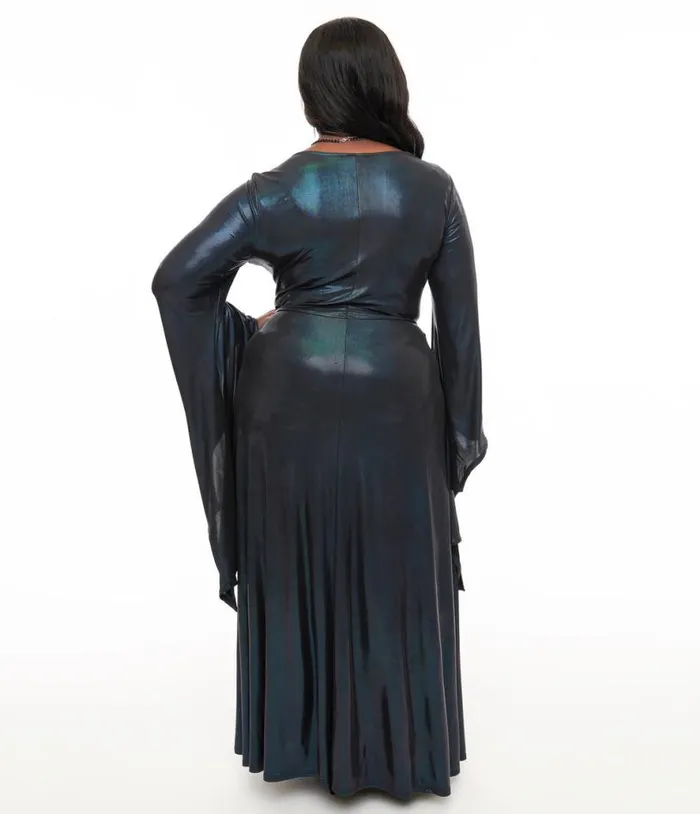 Smak Parlour Plus Size Y2K Iridescent Dark Blue Bat Wing Sleeve Maxi Dress DressesHalloweenPlus Unique Vintage Midi and Maxi
