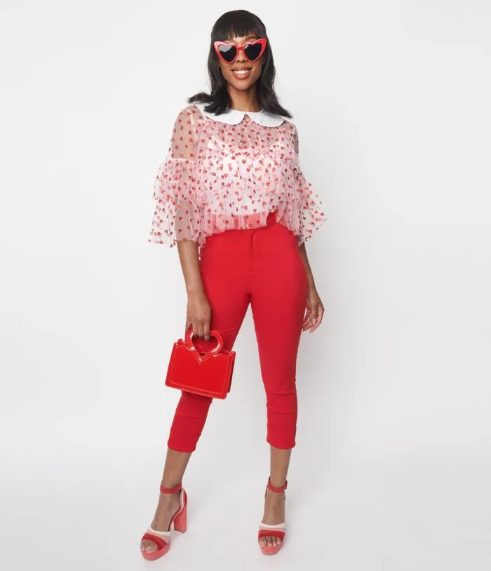 Smak Parlour Red and Polka Dot Heart Pocket Smarty Pants Capri Clothing Unique Vintage Pants Smak Parlour Red and Polka Dot Heart Pocket Smarty Pants Capri Clothing Unique Vintage Pants