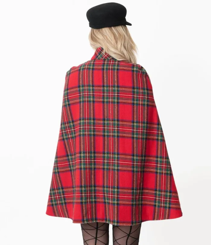 Smak Parlour Red Plaid Savile Row Cape Coat Clothing Unique Vintage Coats and Jackets