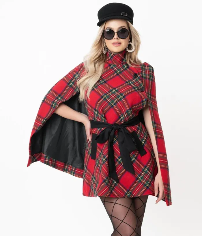 Smak Parlour Red Plaid Savile Row Cape Coat Clothing Unique Vintage Coats and Jackets