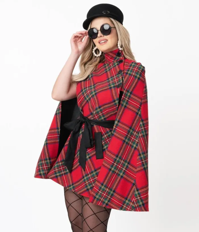 Smak Parlour Red Plaid Savile Row Cape Coat Clothing Unique Vintage Coats and Jackets