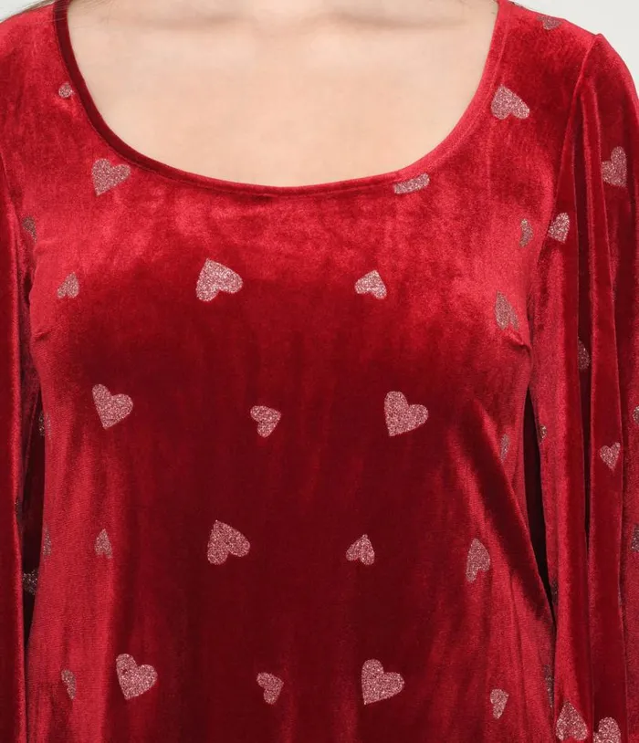Smak Parlour Red Velvet and Pink Heart Downtown Scene Mini Dress Dresses Unique Vintage Pocket Dresses