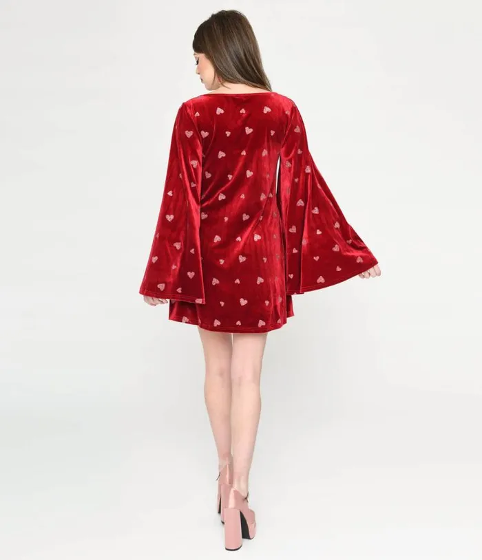 Smak Parlour Red Velvet and Pink Heart Downtown Scene Mini Dress Dresses Unique Vintage Pocket Dresses