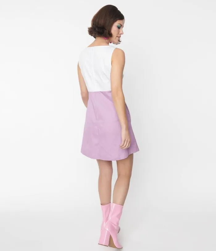 Smak Parlour Retro Style White and Lavender Love Flower Power Shift Dress Dresses Unique Vintage Pocket Dresses