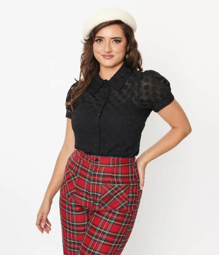 Smak Parlour Sheer Black Dot Puff Sleeve Blouse ClothingPlus Unique Vintage Blouses Smak Parlour Sheer Black Dot Puff Sleeve Blouse ClothingPlus Unique Vintage Blouses