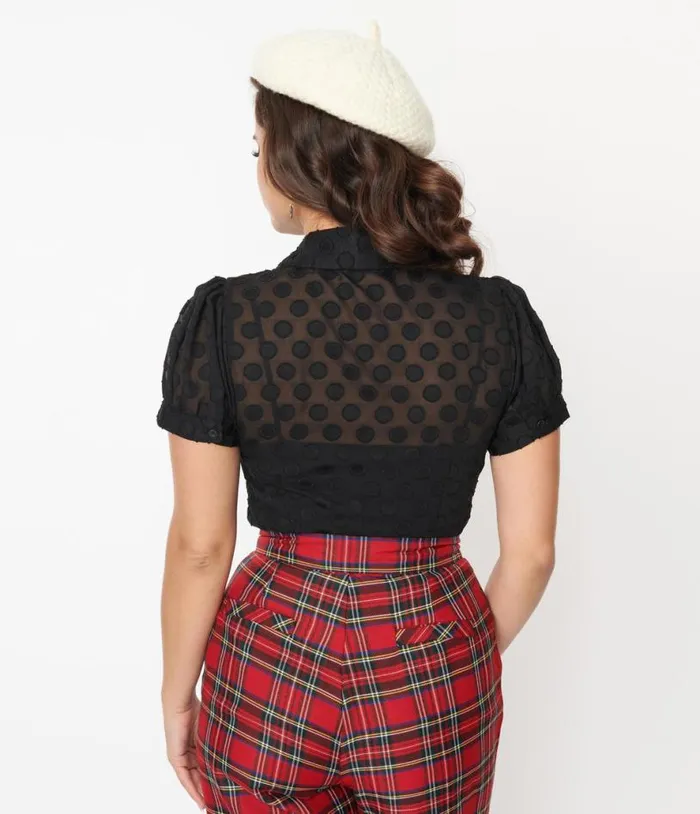 Smak Parlour Sheer Black Dot Puff Sleeve Blouse ClothingPlus Unique Vintage Blouses