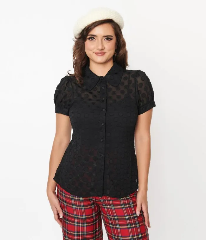 Smak Parlour Sheer Black Dot Puff Sleeve Blouse ClothingPlus Unique Vintage Blouses