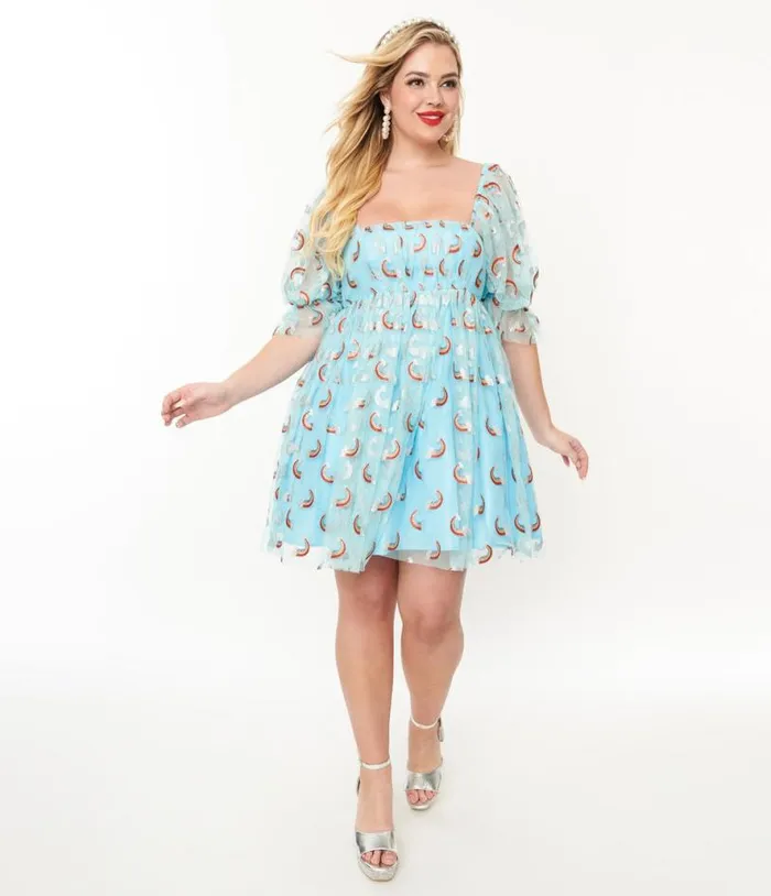 Smak Parlour Sky Blue and Glitter Rainbows Love Interest Babydoll Dress DressesPlus Unique Vintage Babydoll Smak Parlour Sky Blue and Glitter Rainbows Love Interest Babydoll Dress DressesPlus Unique Vintage Babydoll