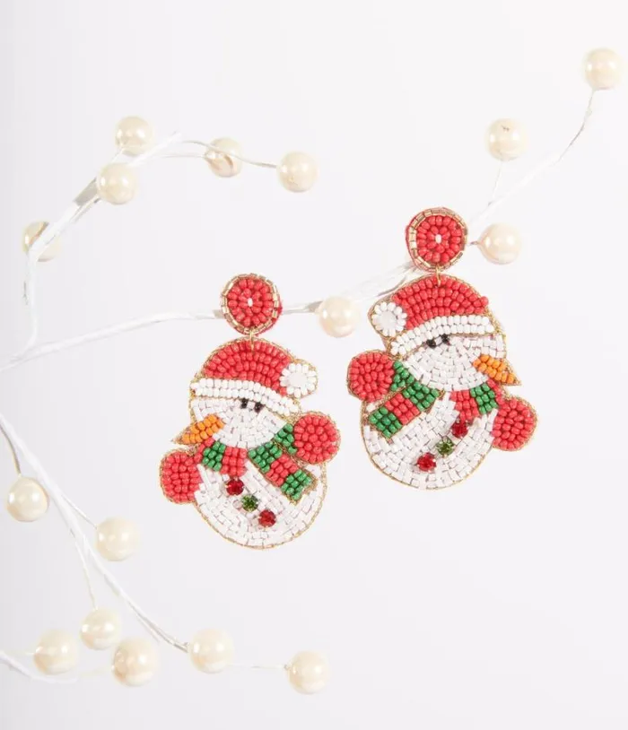 Snowman Beaded Drop Earrings Accessories Unique Vintage Earrings