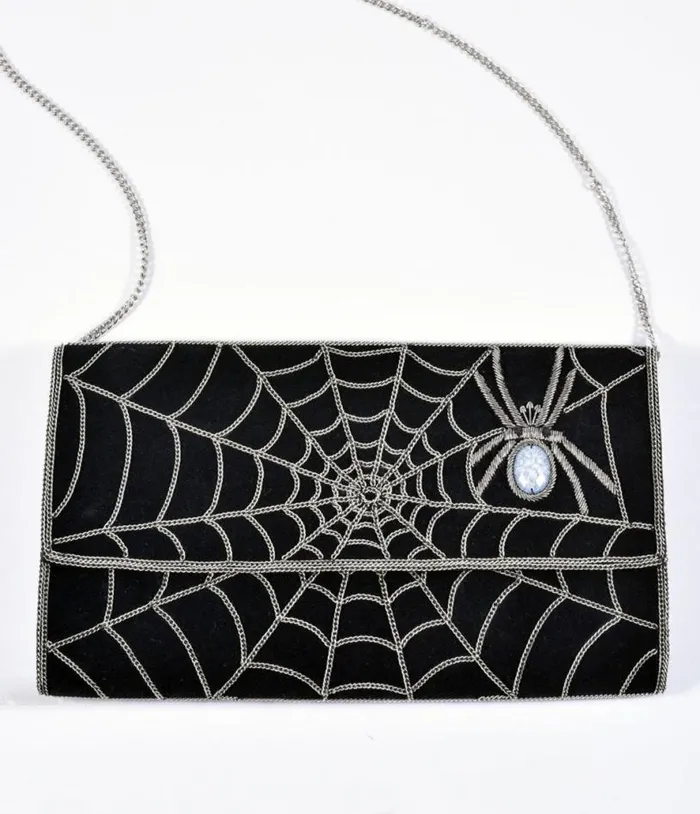 Spider Web Embroidered Clutch Accessories Unique Vintage Novelty Bags