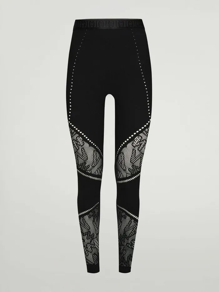 Sporty Logo Net Leggings Black Women Wolford Athleisure Leggings
