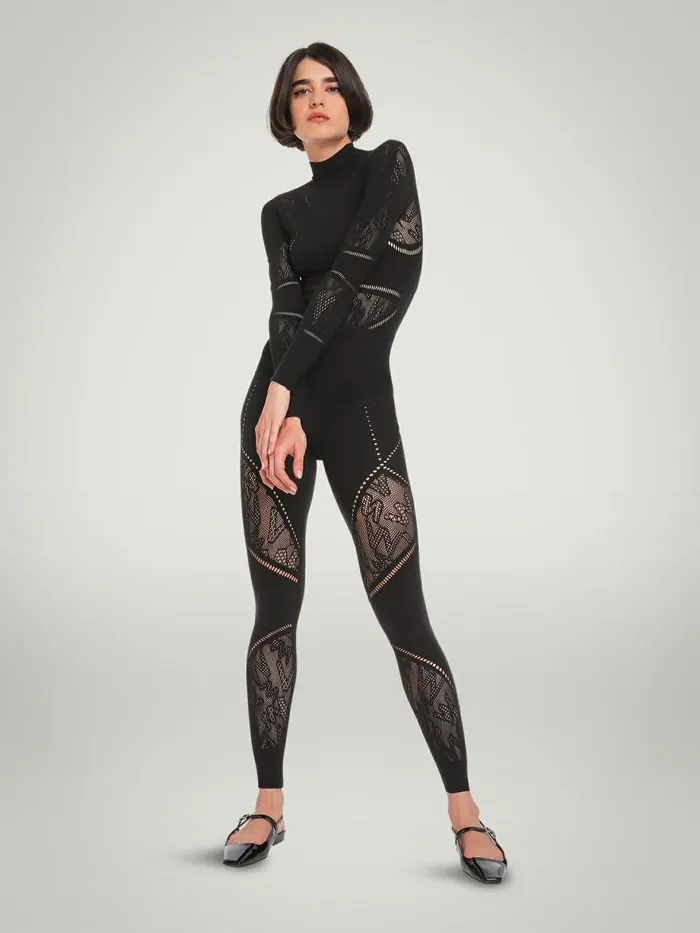 Sporty Logo Net Leggings Black Women Wolford Athleisure Leggings