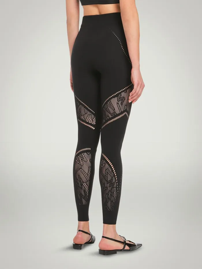 Sporty Logo Net Leggings Black Women Wolford Athleisure Leggings