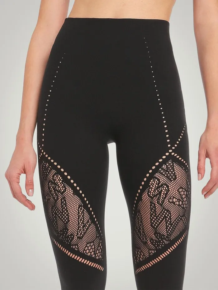 Sporty Logo Net Leggings Black Women Wolford Athleisure Leggings