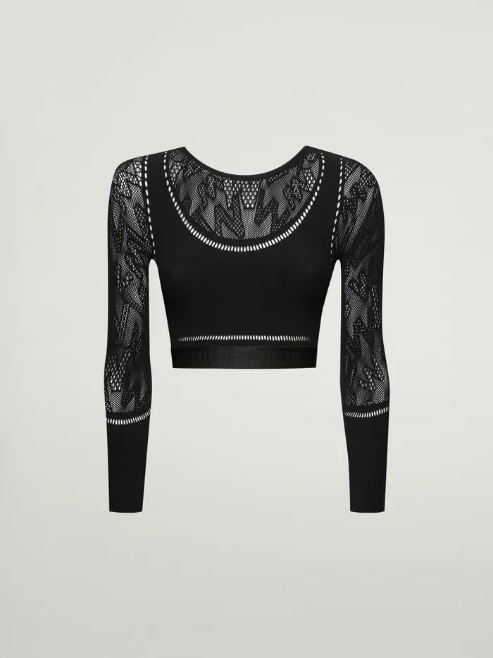 Sporty Logo Net Top Long Sleeve Black Women Wolford Tops