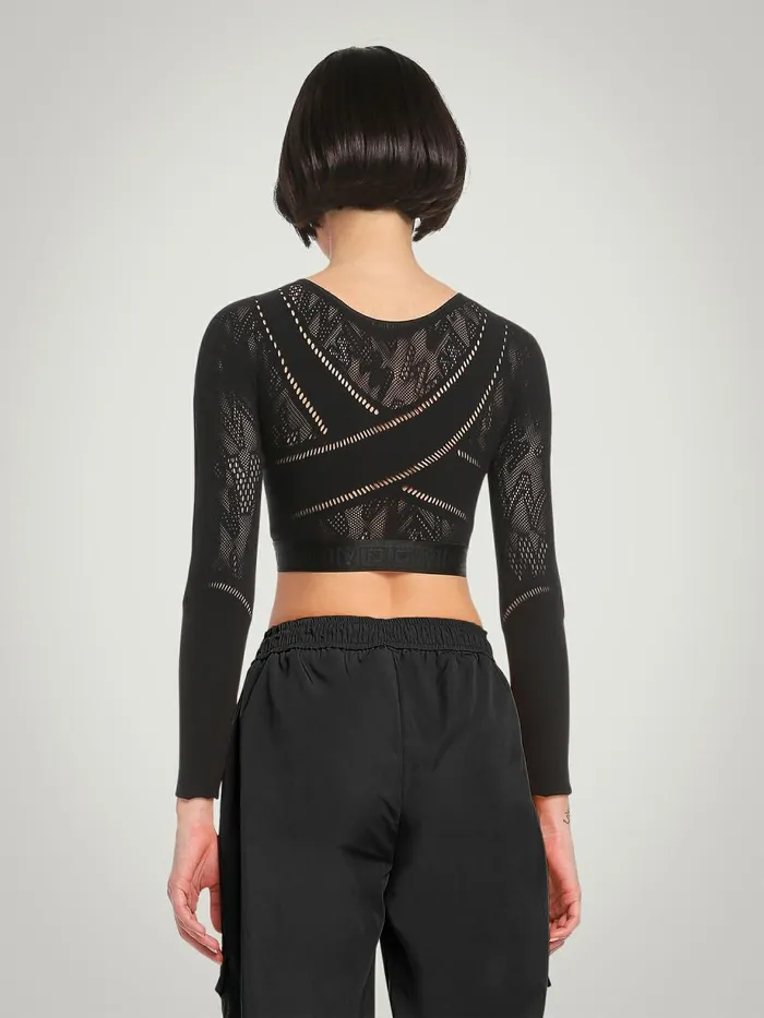 Sporty Logo Net Top Long Sleeve Black Women Wolford Tops