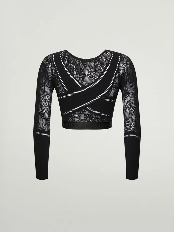 Sporty Logo Net Top Long Sleeve Black Women Wolford Tops