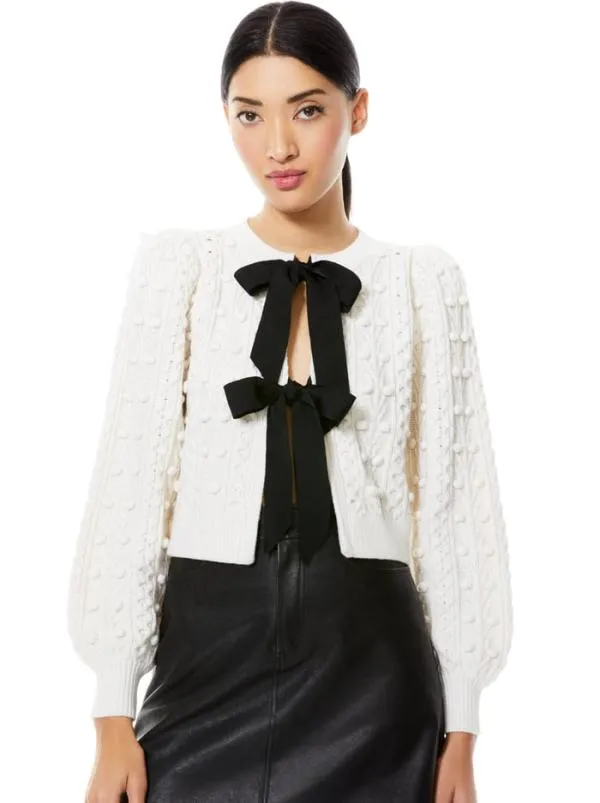 Sweaters Women Alice Olivia KITTY PUFF SLEEVE CARDIGAN Soft Whiteblack