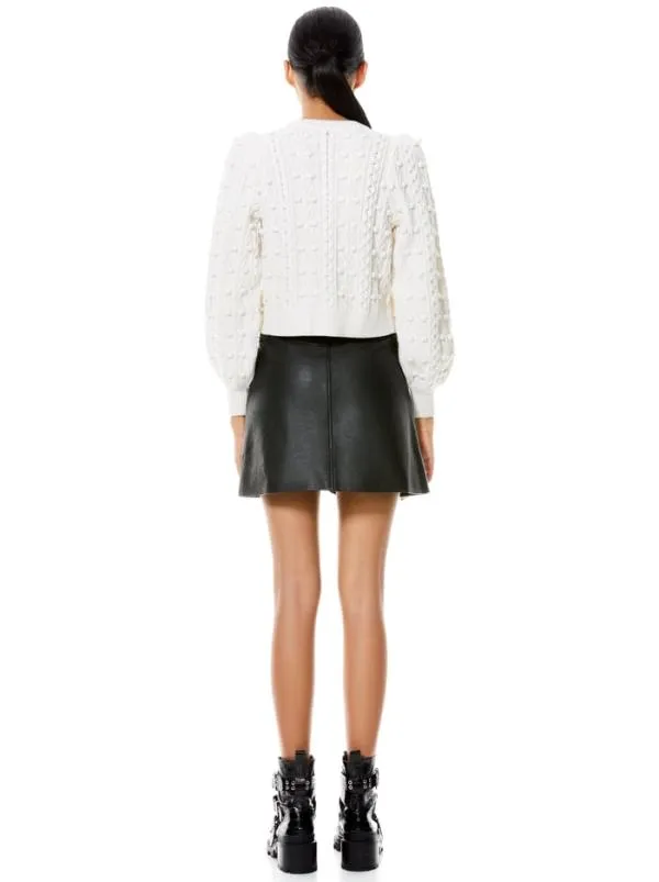 Sweaters Women Alice Olivia KITTY PUFF SLEEVE CARDIGAN Soft Whiteblack